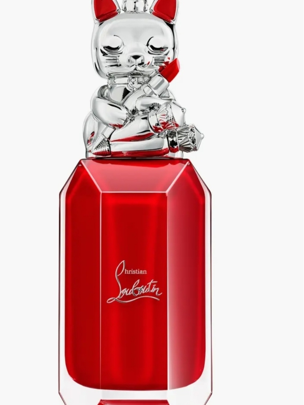 Christian Louboutin Red and Silver Lucky Cat Perfume Bottle New With Box